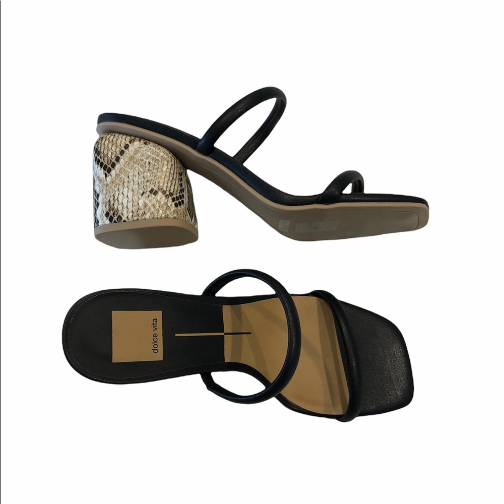Dolce Vita block heel sandal -black/faux snakeskin